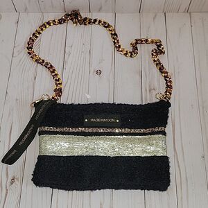 MadeInMoon Large Pouch Bag Cendrillon Teddy Fabric Made in France Chain Strap.